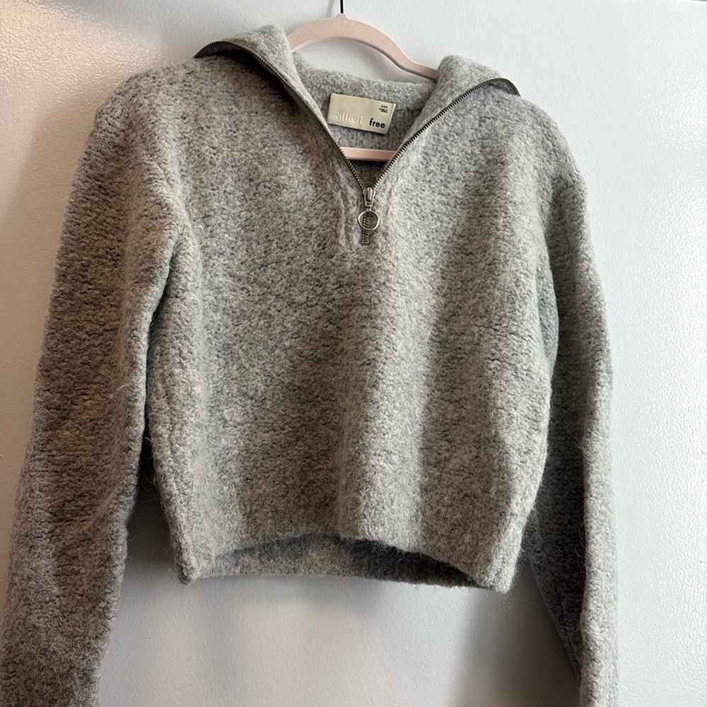 Aritzia Wilfred Free Cropped Zip Sweater Merino Wool Alpaca XXS Gray
